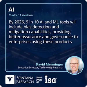 By 2026, 9 in 10 AI and ML tools will include bias detection and mitigation capabilities, providing better assurance and governance to enterprises using these products. 