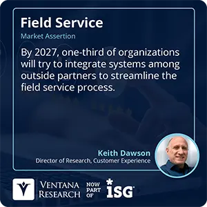 By 2027, one-third of organizations will try to integrate systems among outside partners to streamline the field service process.