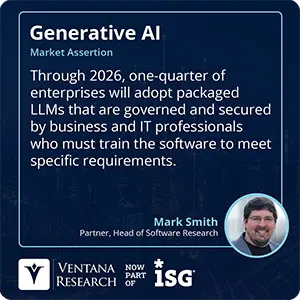 Through 2026, one-quarter of enterprises will adopt packaged LLMs that are governed and secured by business and IT professionals who must train the software to meet specific requirements.