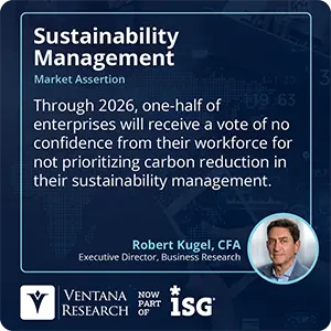 Through 2026, one-half of enterprises will receive a vote of no confidence from their workforce for not prioritizing carbon reduction in their sustainability management.